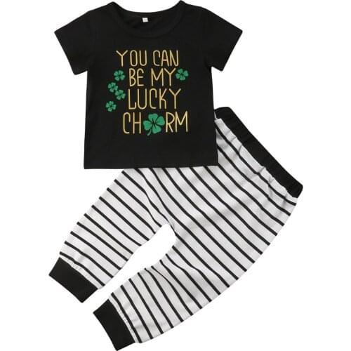 Toddler Baby Girl Boy Kid T-shirt Top Tee+Stripe Long Pants Trousers Clothes Set Size 0-24M