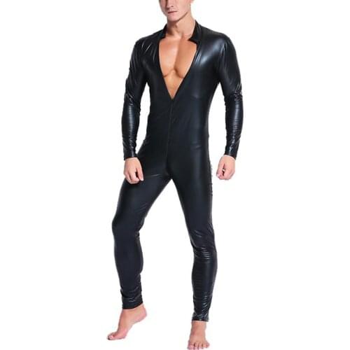 Exotic Apparel Men/Women Sexy Clothes Catsuit Lingerie Wetlook Shiny PU Leather Bodysuit Clubwear Jumpsuit Plus Size S-6XL