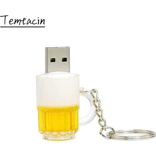 Fashion USB creative beer mug cup Usb 2.0 With Key Ring Plastic 32GB 128GB 64GB 16GB 8 4 gb USB Flash Drive pendrive USB2.0 gift