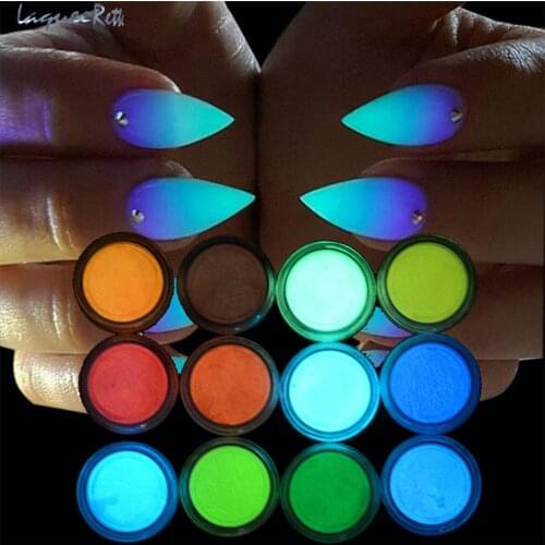 12 Colors Fluorescent Nail Dip Powder Nail Varnish Paint Lacquer Holographic Pigment Glitter