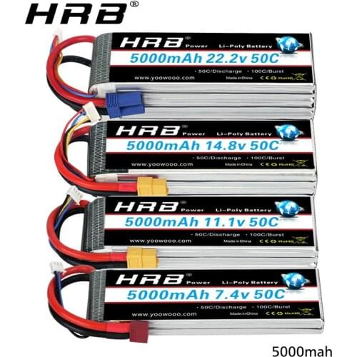 HRB FPV 450 500 7.4V 11.1V 14.8V 18.5V 22.2V 5000mAh 50C 100C 2S 3S 4S 5S 6S LiPo Battery For Traxxas Car Helicopter Boat