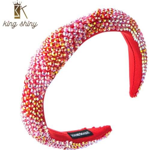 King Shiny Elegant Baroque Full Colorful Crystal Headband Vintage Sparkly Rhinestone Beaded Sponge Hairband Girls Party Jewlery
