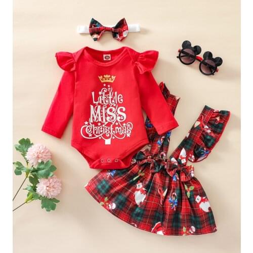 Ma&Baby 0-24M Newborn Infant Baby Girl Christmas Costume Santa Letter Print Romper Plaid Skirts Clothes Set Xmas Outfits DD40