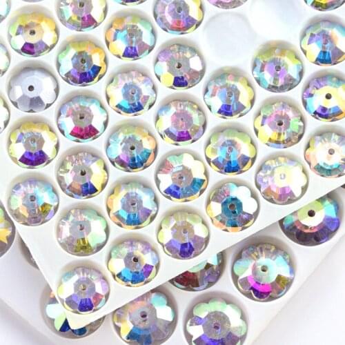 All size Sew on Rhinestones Flatback Round Rivoli Glass Strass Rhinestone Plum blossom shape 2holes Wedding Dress bag Decoration