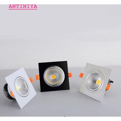 Square Bright Recessed white sliver black LED Dimmable Downlight COB 7W 9W 12W LED Spot light decoration Ceiling Lamp