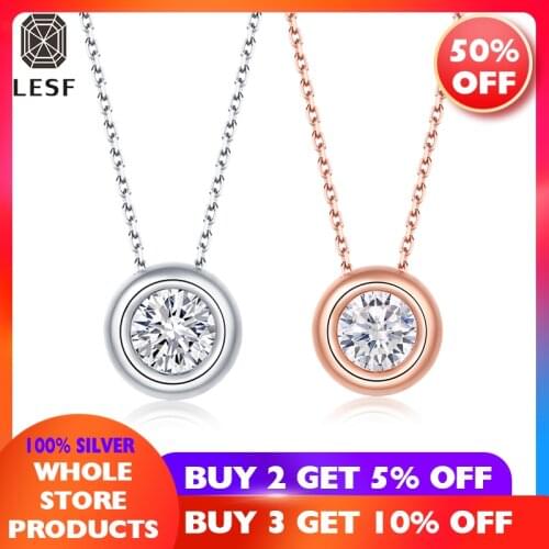 LESF Jewelry 925 Sterling silver Moissanites Diamond 1 Carat Round Classic Necklace Chain 45cm