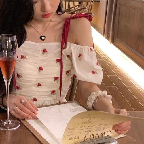 Summer Flower Sweet Elegant Blouse Women Print Backless Sexy Casual Beach Female Blouse France Summer Chic Clothes Korean Ladies