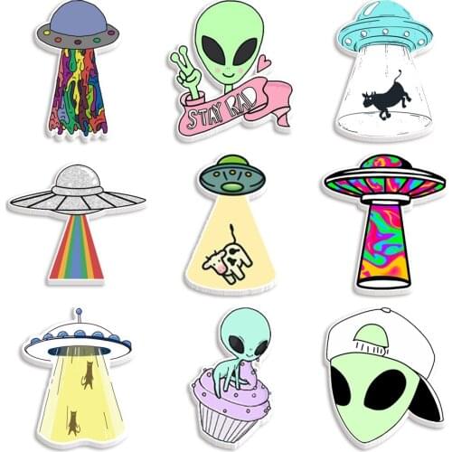 Cute Ufo Cartoon Printed Planar Resin for DIY Craft Supplies Phone Decorations Accessories 30pcs/lot