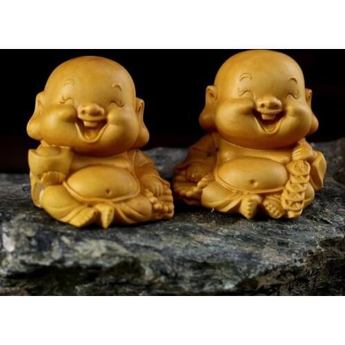 Mini Maitreya wood Carving Laughing Buddha Collection Car Pendant Car Ornaments Buddha Q Version Small Maitreya Buddha