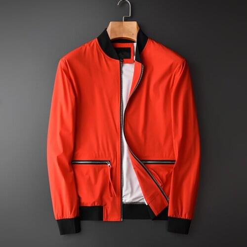 Men Spring And Autumn Silky Fabric Baseball Collar Jacket Fashion Thin Red Coat Jaqueta Masculina Mens Jackets