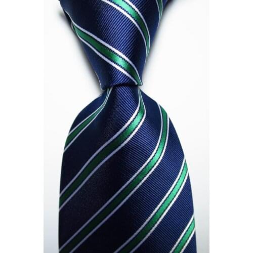 New Fashion Striped Tie Mens 9cm Silk Necktie Set Dark Blue Green White JACQUARD WOVEN 100% Silk Mens Tie Necktie