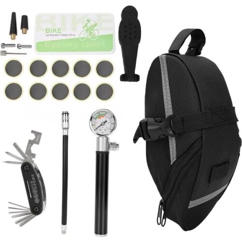 Bike Tool Set Bag Bike Pump Tire Patches Tire Repair Kit Box Bag Multifunctional 16-in-1 Tool Bike Repair Tool Set