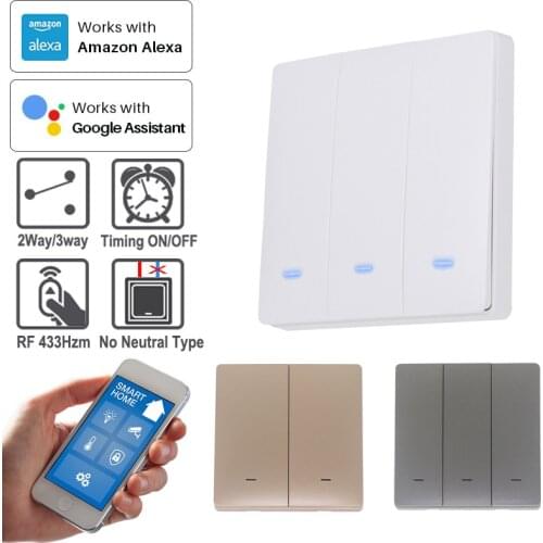 No neutral) WIFI +RF433 Button Light Wall Switch 3-Color Blue LED 86*86mm TUYA Smart Home 2Way/3Way Alexa Google Home Alice