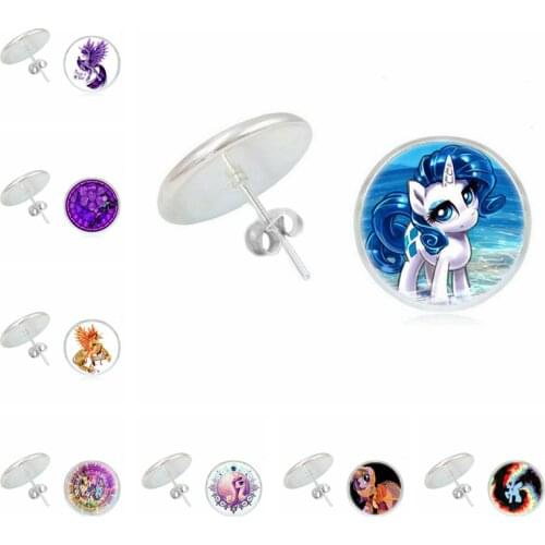 2020 New Earrings Cartoon Unicorn Time Glass Convex Girl Earrings Fashion Ladies Children Accessories