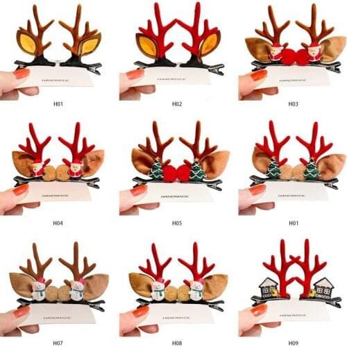 1Pair New Girls Cute Christmas Cartoon Antlers Hairball Hair Clips Sweet Hair Ornament Headband Hairpin Fashion Hair Accessories