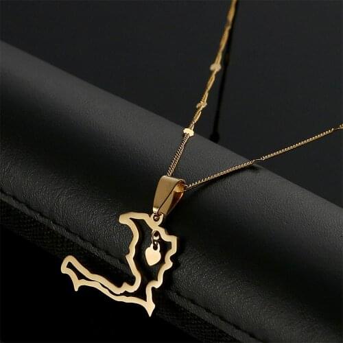 Stainless Steel Haiti Heart Map Pendant Necklace for Women Girls Gold Color Map of Haiti Jewelry