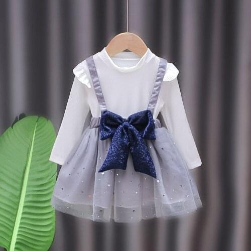 Girls Long Sleeve Dress Cotton Bow Dress Autumn New 2~7 Years Old Child Dressed for Girls Dress Long Sleeve Dress for Girls