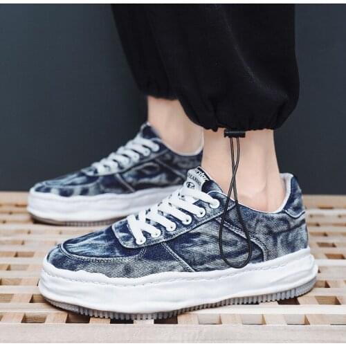 Washed Old Denim Board Shoes Boys Canvas Shoes Breathable Sports Casual Shoes Thick-soled Trendy Mens Shoes Increase In Spring