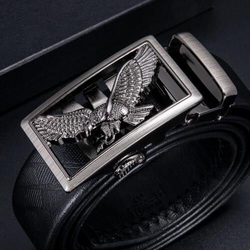 Luxury Belt for Men Genuine Leather Belt Automatic Slide Buckle Gray Eagle Buckle Belt Male Black Cowhide Belt Retro Barry.Wang