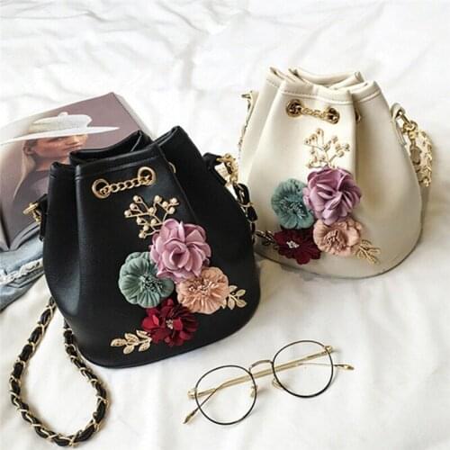 2021 Bucket bag Fashion PU Leaather Handbags pumping belt Bag Sweet Flower Women Shoulder Bags New Style