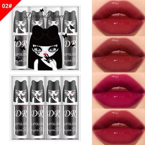 4PCS/set Mirror Water Glossy Lip Glaze Waterproof Lasting Not EasyTo Fade Lip Gloss Lipstick Makeup Cosmetic TSLM2