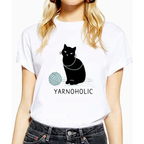 Lovely Cat Letter Print Women T Shirt Kpop Funny T Shirt Gift for Lady Black Cat Gothic Harajuku Yong Girl Top Tee Drop Ship