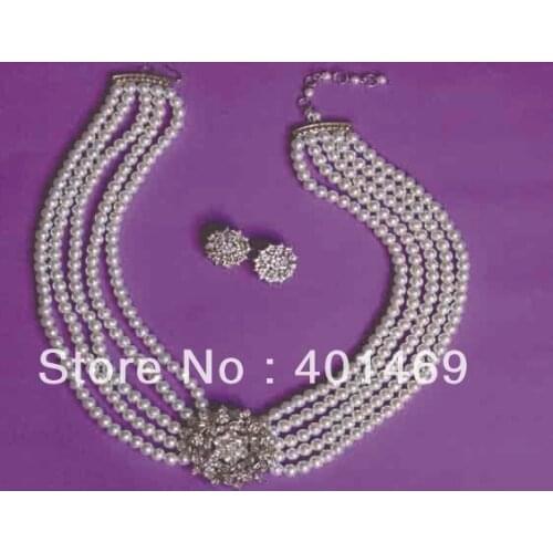 Choker Necklace Wedding Necklaces Earrings for Women Faux Pearl Necklace Stud Earrings Flower pendant Jewelry Sets Free Shipping