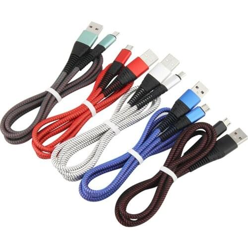1M Spiral Stripe Nylon Braided Cable for iPhone Samsung Huawei Micro USB Type C Data Sync Cord Fast Charging Mobile Phone Cables