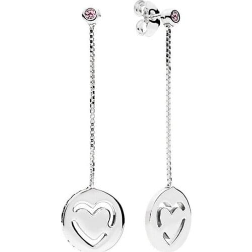 100% 925 Sterling Silver Long Earings Pure Love Stud Dangle Earrings for Women Wedding Fine Jewelry Ear Party Gift Brincos