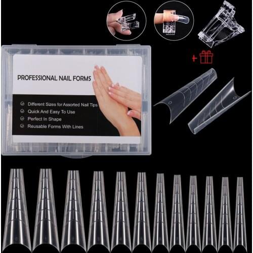 120Pcs Clear Dual Forms Nail System Full Cover Quick Building Gel Mold Tips Nail Extension DIY Nail Tools Upper Form For Nail