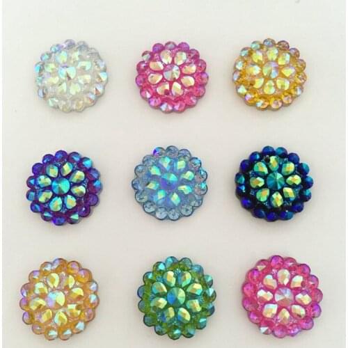 20pcs 14mm Bling AB Resin Round Flatback Rhinestone Buttons 2 Hole Clothing DIY accessories D38