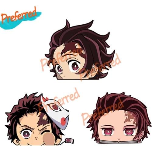 3D Anime Car Sticker Demon Slayer Tanjiro Kamado Peeking Decal Motocross Racing Laptop Helmet Trunk Wall Vinyl Car Sticker