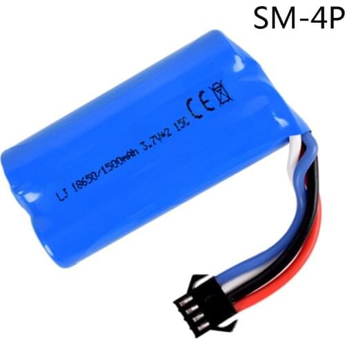 7.4V 1500mAh 15C 18650 Li-ion Battery SM-4P Plug for RC HQ961 962 UD1902 1002 toys cars boats model Battery 3.7V*2 2S For HQ 961