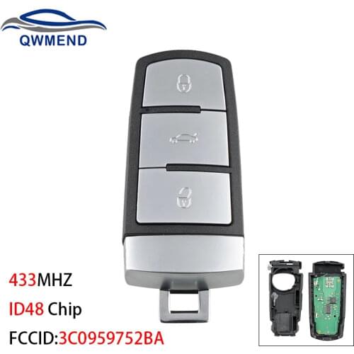 BHKEY for VW Car Key 3C0959752BA Car Remote Key for VW /Passat B6 3C B7 Magotan CC 2006-2011 Smart Car Keys ID48 Chip 433Mhz