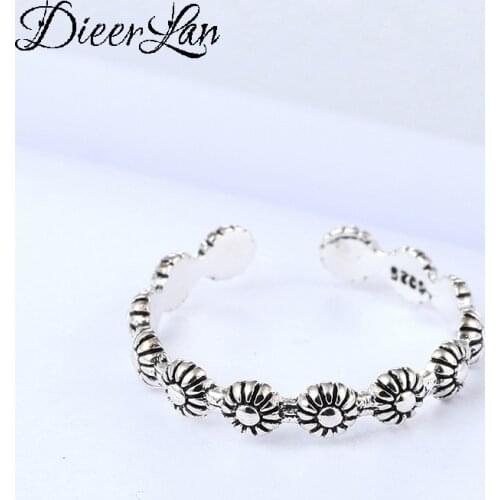 DIEERLAN Bijoux 2019 Retro Antique Flowers Rings 925 Sterling Silver Rings for Women Ladies Fashion Bohemian Jewelry