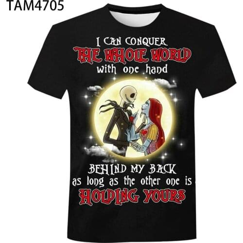 Jack and Sally 2021 Summer New Mens Womens Film Anime Character 3D T-Shirt Couple Childrens Street Fashion Creative Top