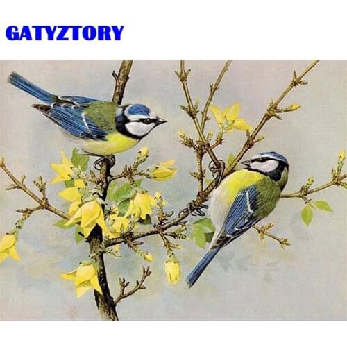 GATYZTORY Painting By Numbers Kits Yellow Flowers And Birds For Adults Children Handmade 40x50cm Frame On Canvas Modern Home Dec