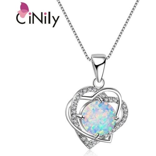 CiNily Heart Shape Delicate Opal 925 Sterling Silver Pendants for Party Birthday Girl Fine Jewelry Pendant Necklace OL76