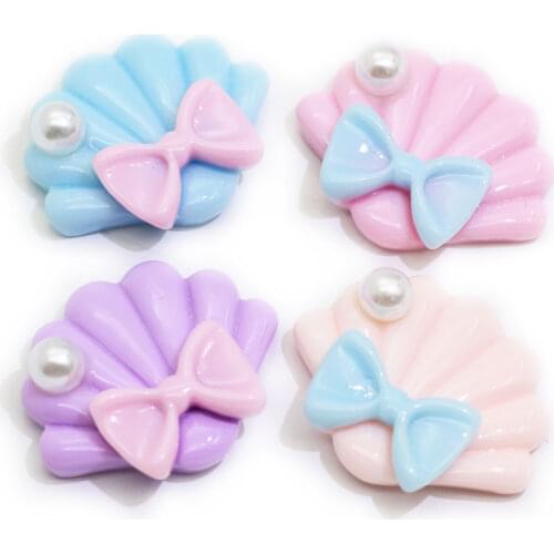 20/50pcs Kawaii Shell With Pearl Flatback Resin Cabochon DIY Embellishment For Scrapbooking Resin Cabochons Bows Accessories
