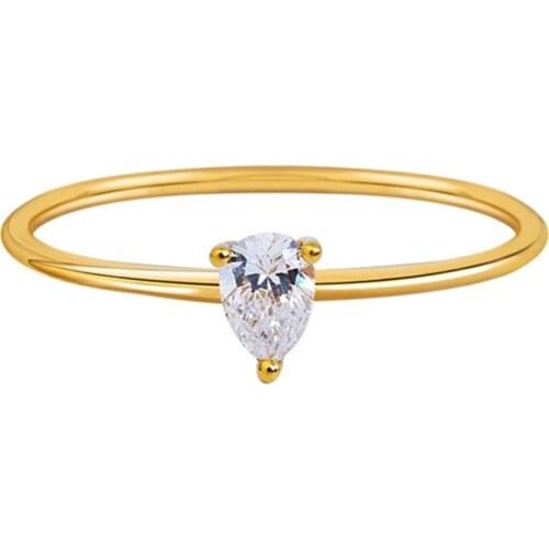 Classic 925 Sterling Silver Rings Pear Cut Created Moissanite Wedding Engagement 18K Yellow Gold Simple Ring Fine Jewelry Gift