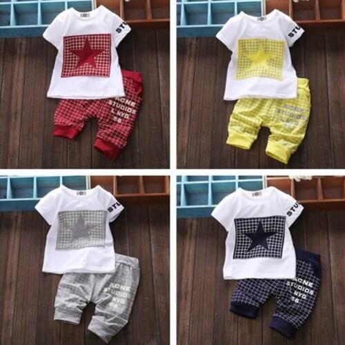 Baby Boys Clothing Sets Summer Kids Clothes Sets Girls Short Sleeved T-Shirt+Pants Suit Star Printed Clothes Newborn Sport Suits