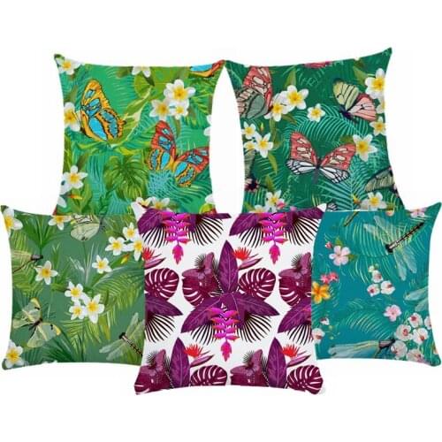 Short Plush Green Plant Leave Pillow Cover Colorful Flower Cushion Cover Pillow Case for Car Sofa Home Decoration Pillowcase