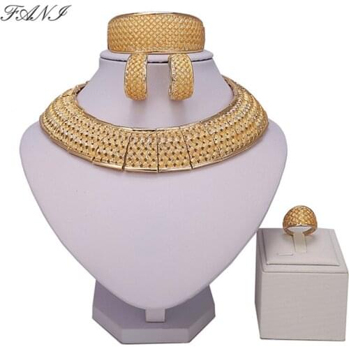 Fani fashion african beads jewelry set brand nigerian bridal bead Jewelry set Wholesale Dubai gold color Jewelry sets costumer