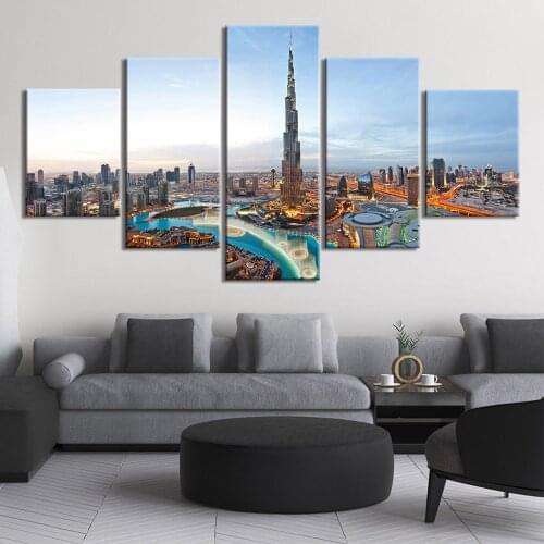HD Prints Poster 5 Piece City Dubai View Paintings Modular Wall Art Home Decor Canvas Landscape Pictures Framework