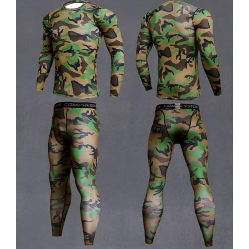 Mens Sport Running Compression Set T-shirt + Pants Skin-tight Long Sleeves Gym Fitness Training Clothes Jogging Workout Suit