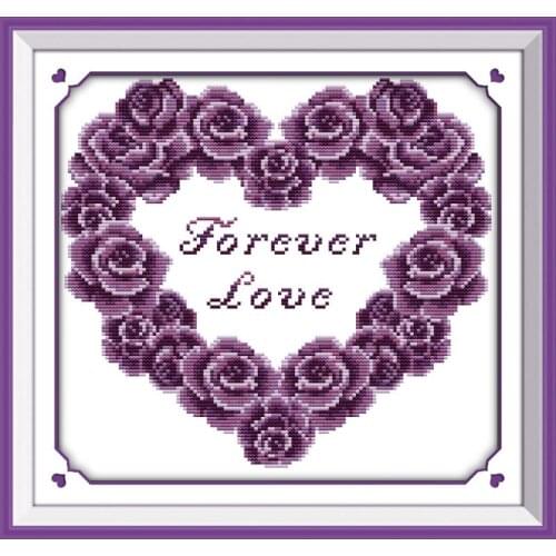 Joy SundayForever Love DIY Needlework 11CT 14CT Printed Counted Water Soluble Cloth Cross Stitch Kit for Home Decor and Gift