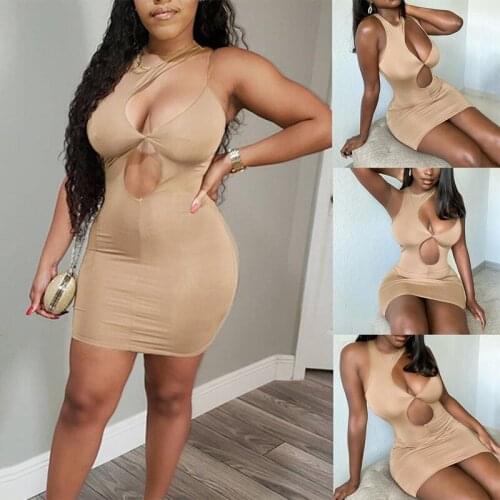 Hollow Out Dress Women Summer Sleeveless Bodycon Rompers Dress Female Streetwear Sexy Club Wear