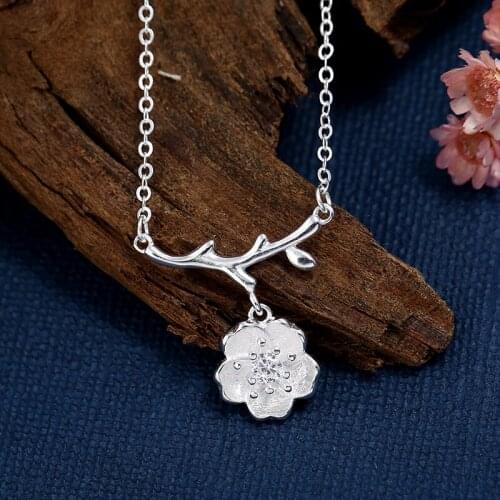 925 Sterling Silver Necklace Pendant For Women Cherry blossom flower pendant Inlaid zircon Charm Chain Choker Gift Jewelry