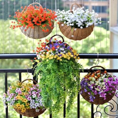 Hand Made Wicker Rattan Flower Basket Green vine Pot Planter Hanging Vase Container Wall Plant Basket For Garden