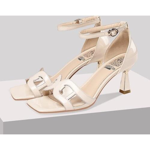 Summer New Fashion White High Heels Simple Pure Color Ladies Sandals Leather Breathable Handmade High-quality Womens Shoes